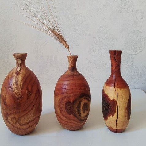 گلدان چوبی دست‌ساز از چوب زردآلو